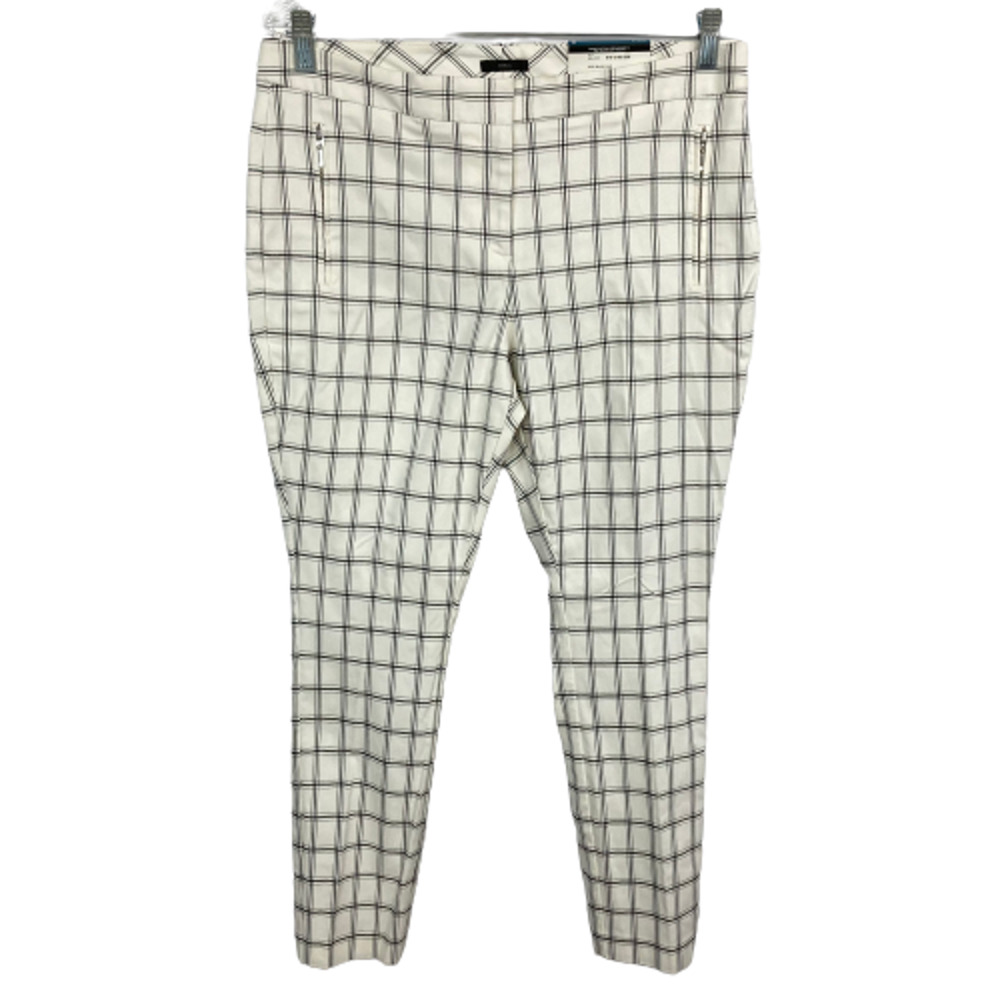 NWT Worthington Pants Womens Sz 8 Ivory Black Windowpane Plaid Ankle Stretch